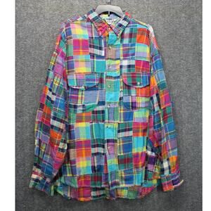 VTG JAZZMAN SPORTSWEAR CLASSIC PATCHWORK MADRAS COTTON PLAID BUTTON UP XL